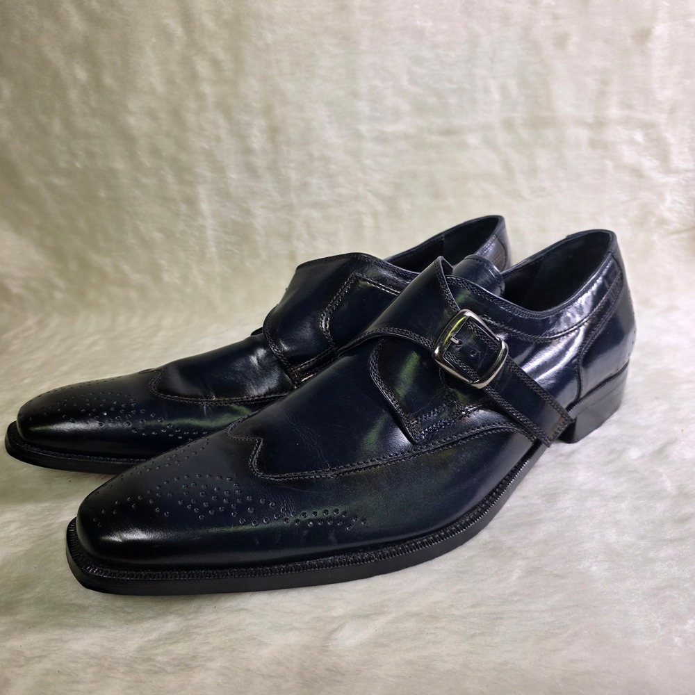 Giorgio Brutini Monk Strap Navy Blue Leather Wingtip Dress Shoes Mens 14 W NEW